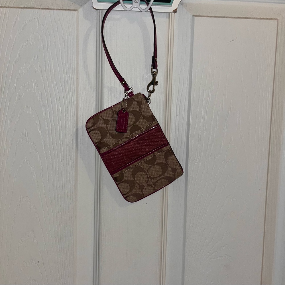 Coach Pink Canvas Wristlet, like new